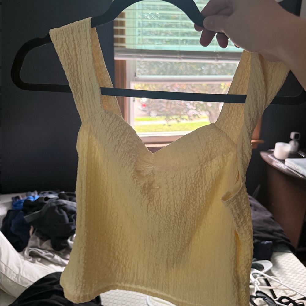 See You Monday Yellow Textured Tank Top